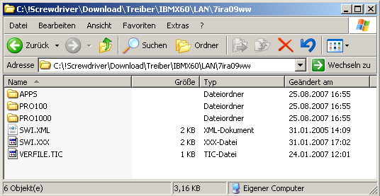 Die Ordner 'APPS', 'PRO100' und 'PRO1000' sowie die Dateien 'SWI.XML', 'SWI.XXX' und 'VERFILE.TIC'