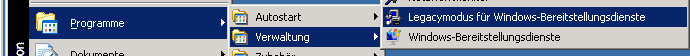 Der Legacymodus für Windows-Bereitstellungsdienste im Startmenü